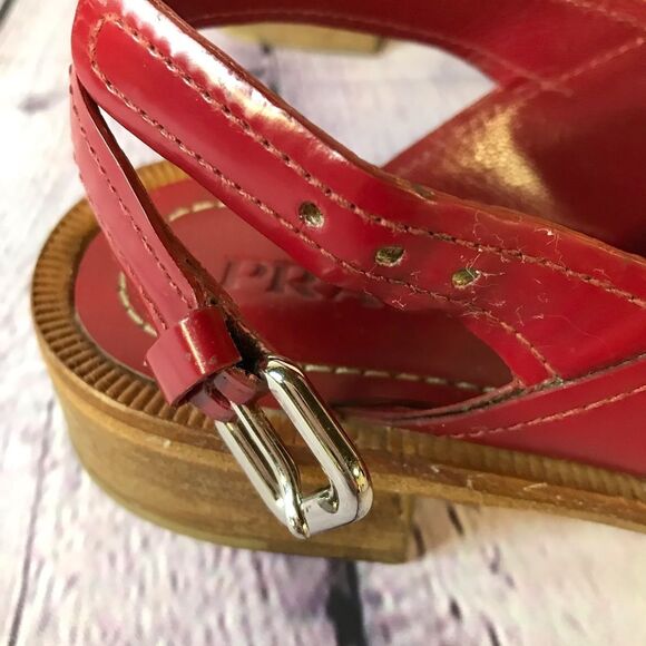 Prada Classic Red Patent Slingback Buckle Sandals Made in Italy Size (39.5) 9.5 - Picture 4 of 16